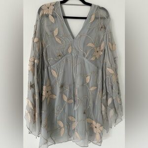 Free People Sheer Gray Floral Blouse